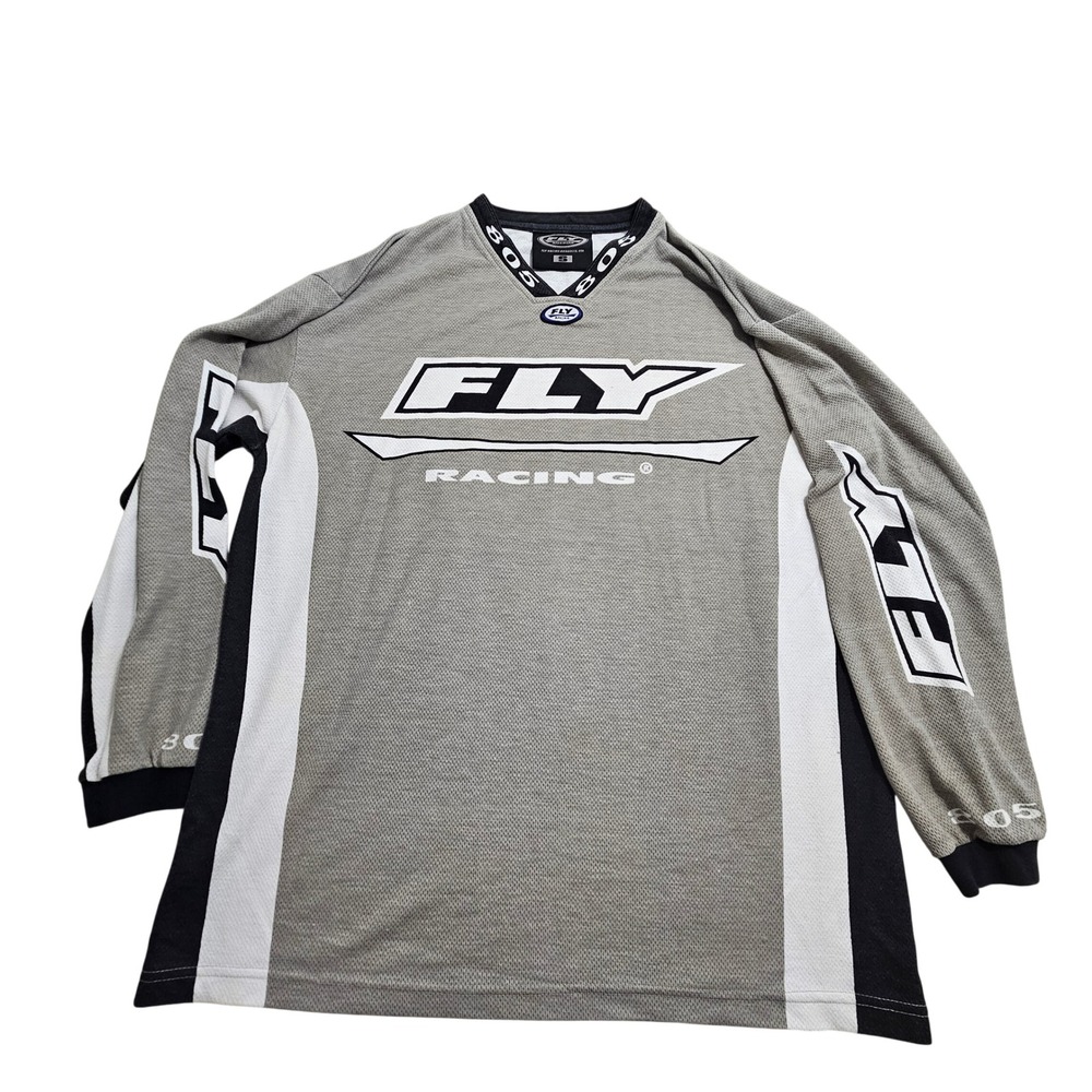 Fly Racing Vintage Motocross Jersey Small Grey White Black Graphic Mesh Y2K *